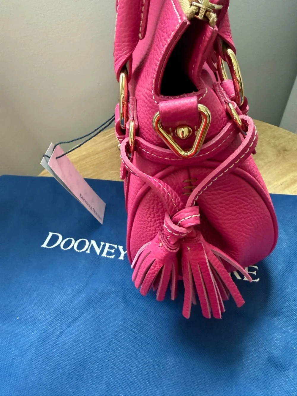 Dooney & Bourke Fuchsia Pebble Leather Satchel with Gold Hardware - Picture 3 of 8